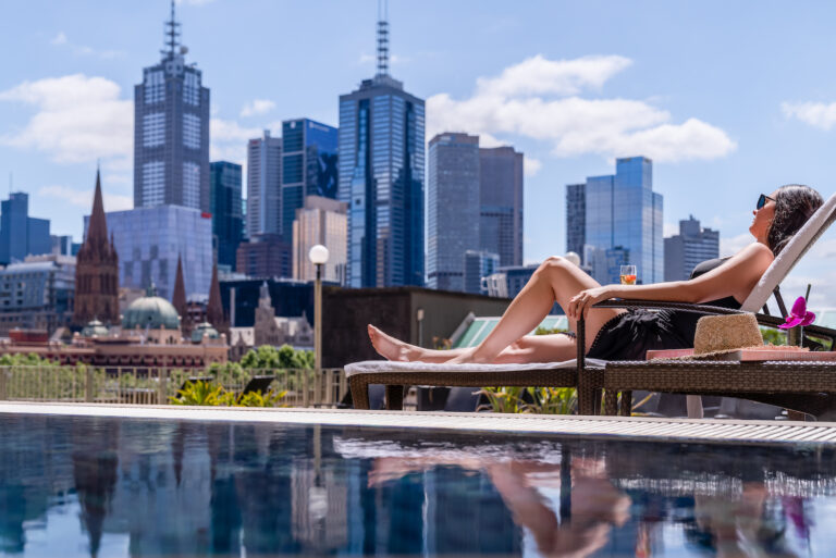 The Langham, Melbourne - Pool Deck with Melbourne City View